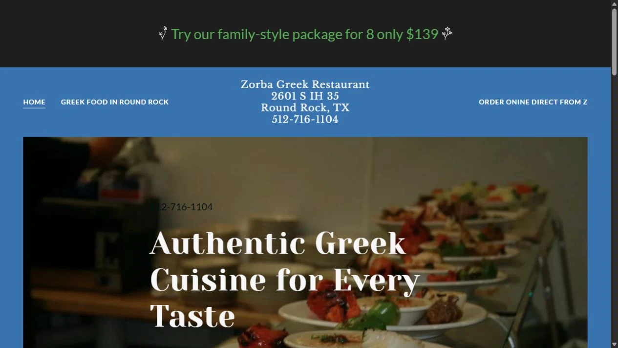 Zorba Greek Restaurant original website